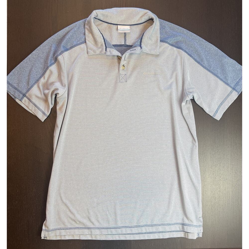 Columbia Men’s Polo Shirt Size Large Blue Striped Outdoors Casual Golf